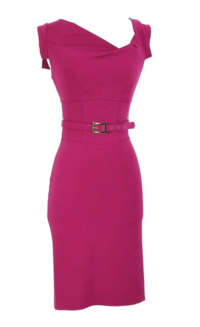Perfect Belted Pencil Dress in Magenta